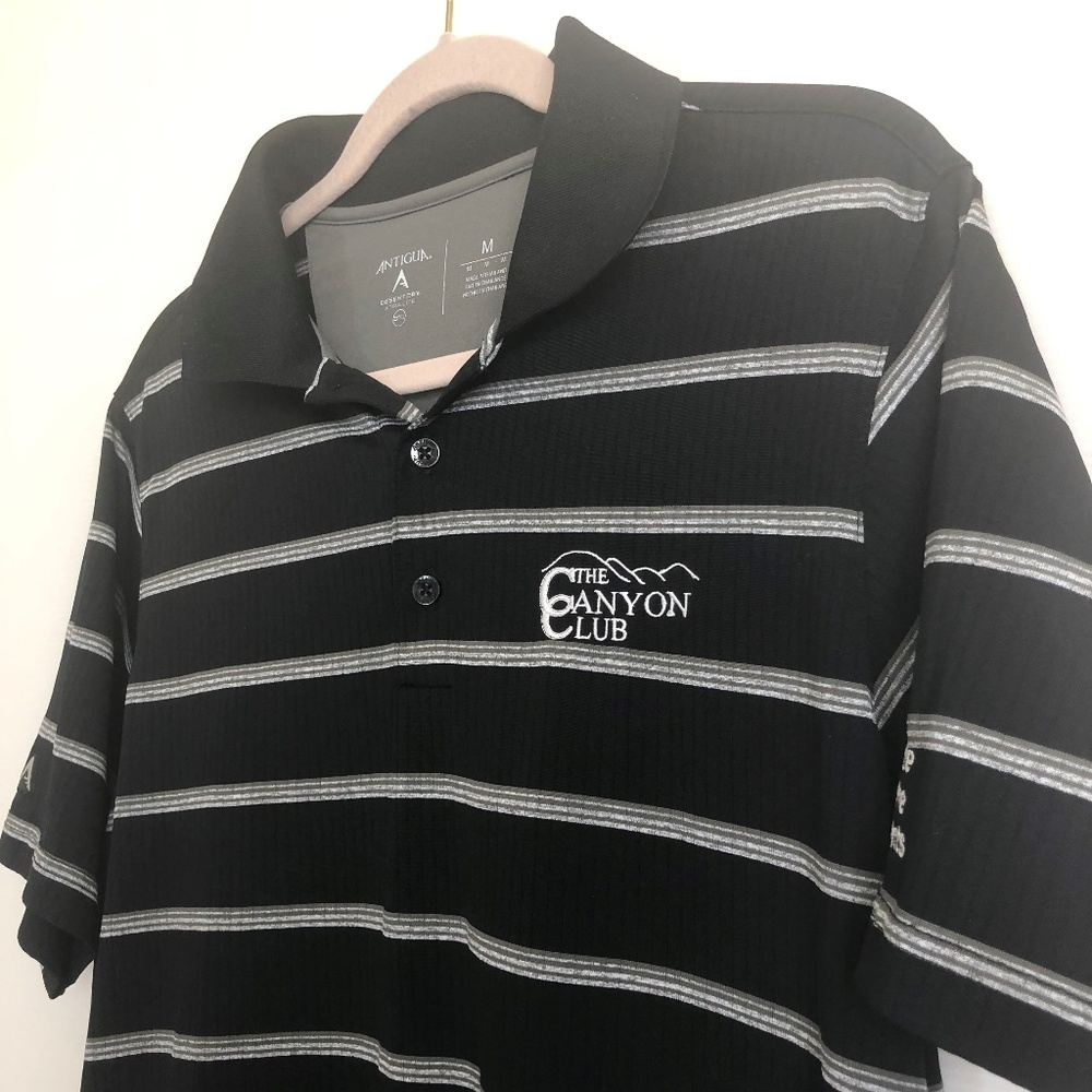 Antigua Men's Golf Shirt Black and White Stripes M